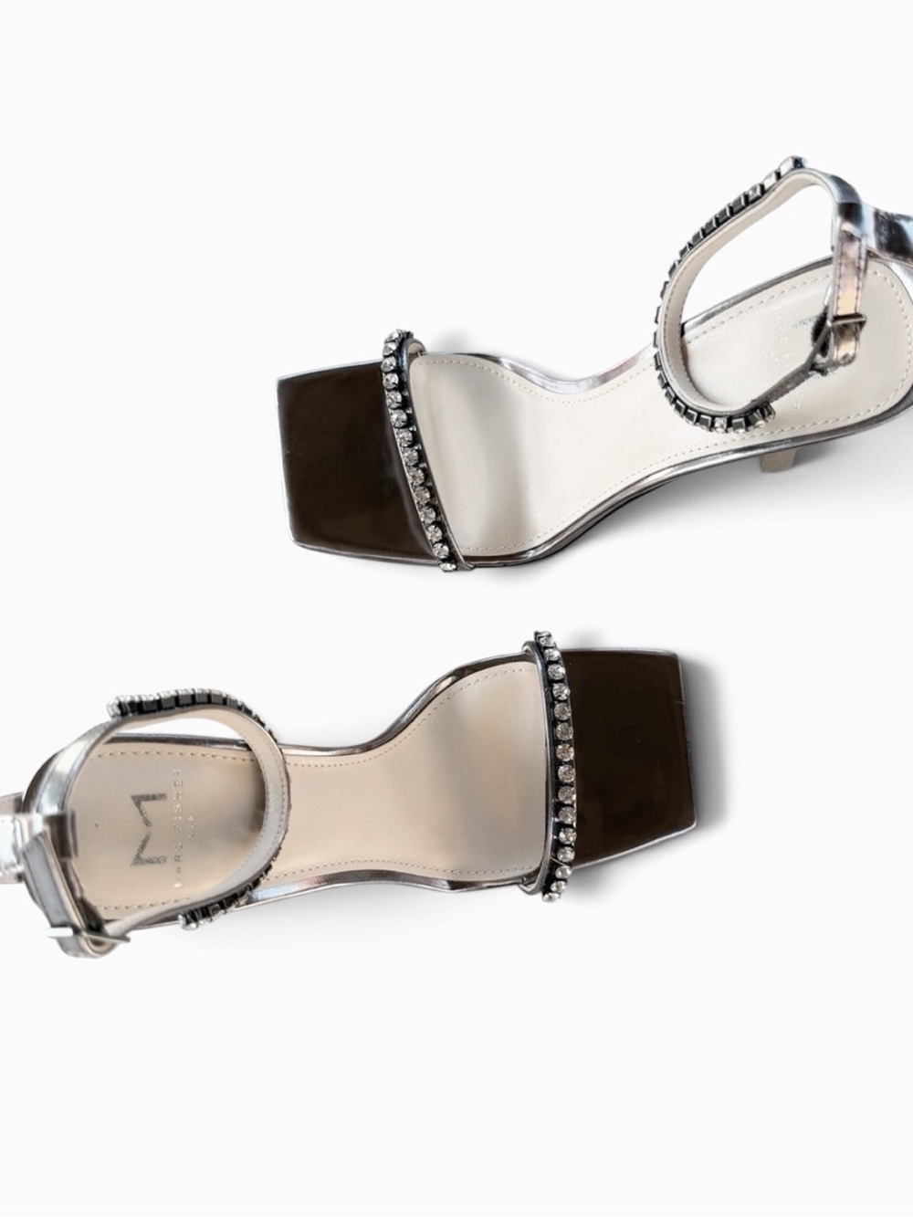 Marc Fisher Metallic Pewter Gem-Embellished Ankle-Strap Sandal - Picture 5 of 15